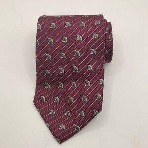 Vtg Christian Dior Mens Tie Maroon Gold Patterned Silk Tie 56” X 3.9”‎